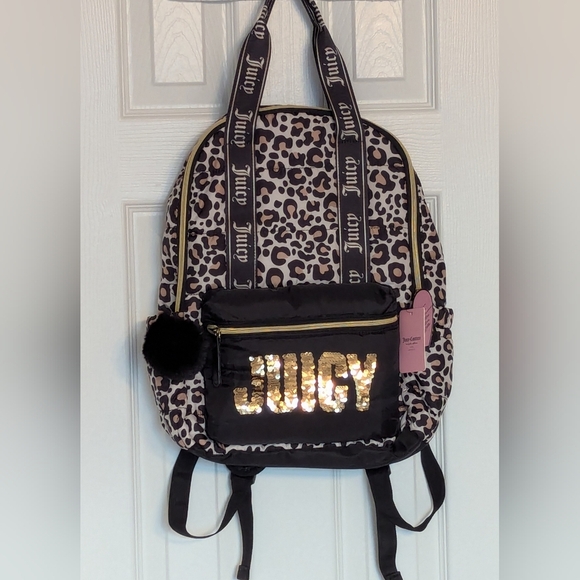 Juicy Couture Kids Leopard Print Gold Sequins Backpack/Knapsack/Carry Handle Bag - Picture 1 of 16